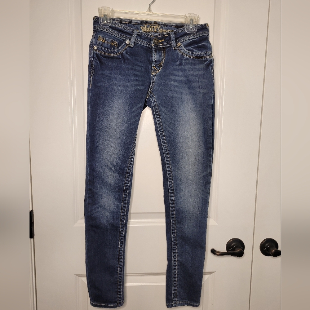 WallFlower Jeans Skinny Slim Low Rise Rhinestones Blue Denim Womens Size 3